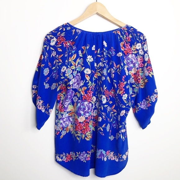 YUMI Kim Blue floral silk BoHo peasant blouse - Picture 10 of 11